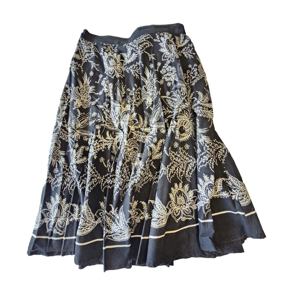 Studio West Boho Folk Bandana Print White Black Cotton Pull On Skirt Sz L - Picture 2 of 10